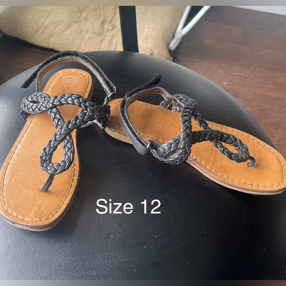 Girls Black Braided Sandals